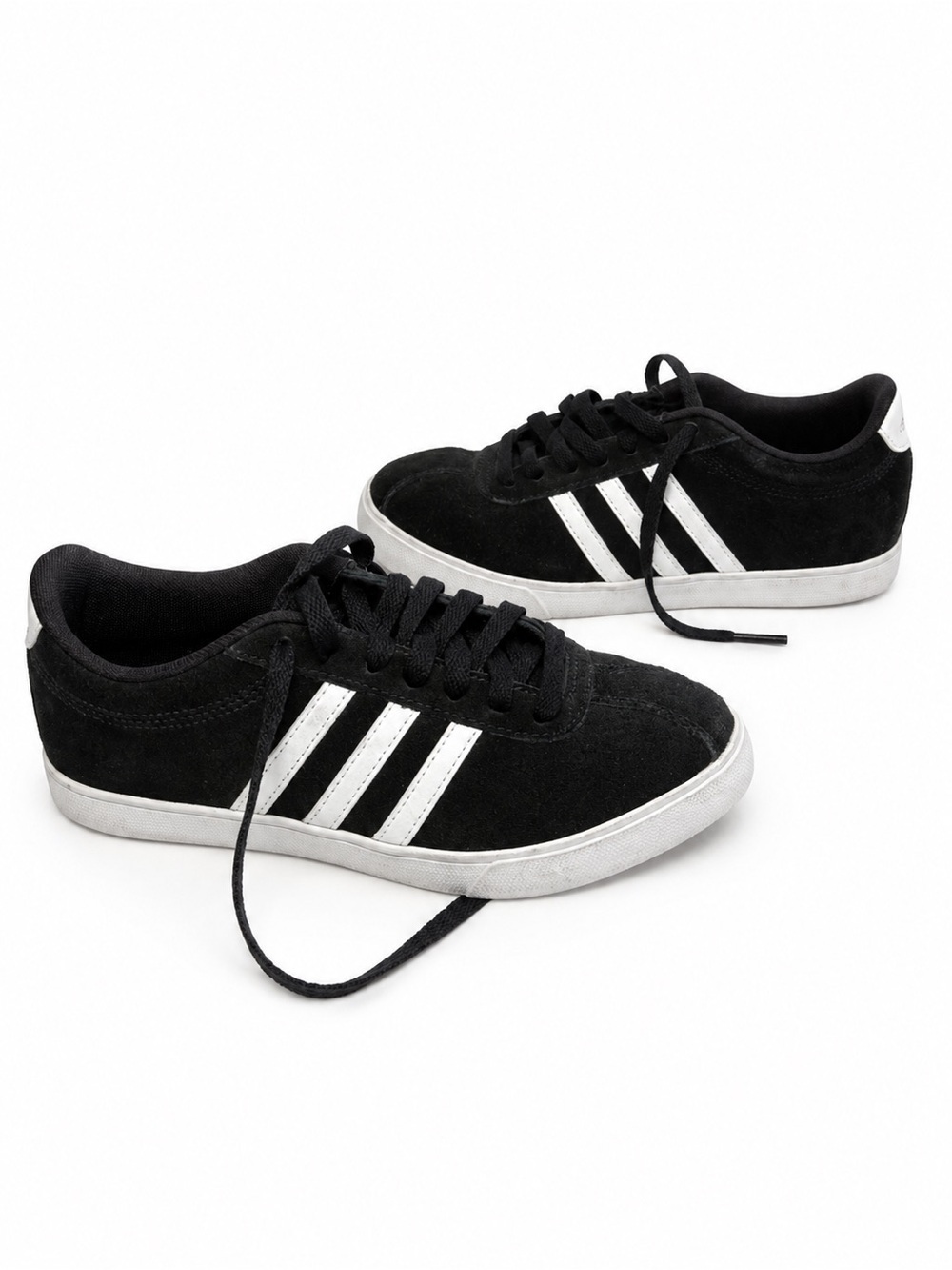 adidas Black Suede 3 Stripe Sneakers Low Top Casual Size 6.5